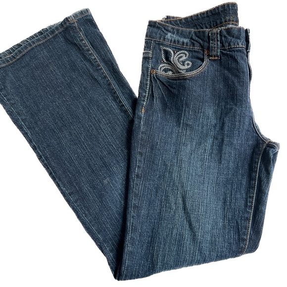 US Polo Assn Jeans Size 8 Blue Embroidered Pockets Bootcut Stretch 99% Cotton - Picture 1 of 8